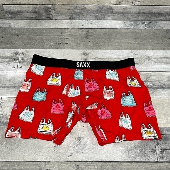 SAXX VIBE BOXER BRIEFS MEN'S UNDERWEAR - RED NO TANK YOU - SZ - MEDIUM - Picture 1 of 7